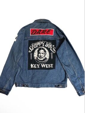 Vtg Custom Sloppy Joe's Key West Denim Jean Jacket Medium Beau Rivage